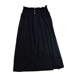 Disturbia Size 6 Black Midi Stretchy Skirt Front Slit Silver Buttons Goth Witch